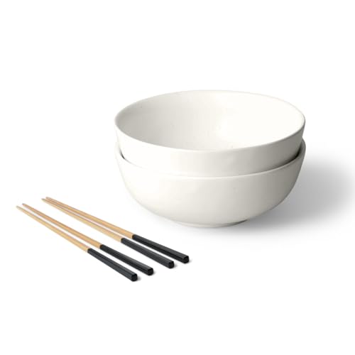 Ramen Set Includes 2 Ramen Bowls and 2 Pairs of Chopsticks (Speckled White Ramen)
