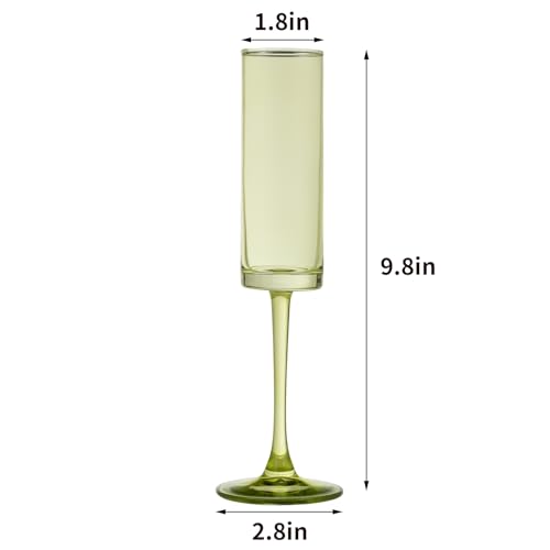 24 Pieces Green Champagne Flutes 6 OZ Straight Sided Wine Glasses Champagne Long Stem Drinking Colored Glasses (24 Count)