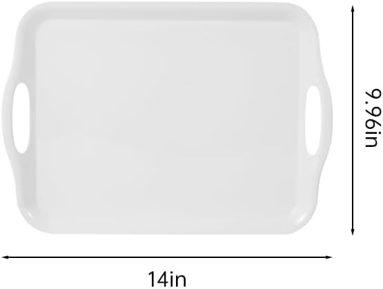 Blue Boat 14" x 10" Serving Trays Set of 4 White, Dinner Tray, Light Weight Easy to Clean Sturdy Stackable Melamine Serving Tray with Handle, Fruit, Snacks, and Desserts Trays