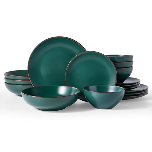 Venus Stoneware Dinnerware Sets with Pasta Bowls (Dark Green / Serves 4 (16pc w/ Pasta Bowl))
