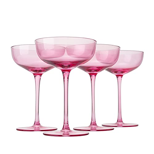 Luxury Pink Blush Crystal Coupe Cocktail Glasses Set of 4 (4 Count)