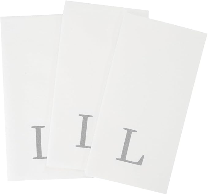 Luxenap 15.8 X 7.9 Inch Linen-Feel Guest Towels, 50 Lettered Hand Towels - Silver Letter 'L', Sans Serif Font, White Paper Dinner Napkins, airlaid, For Restrooms And Tables - Restaurantware