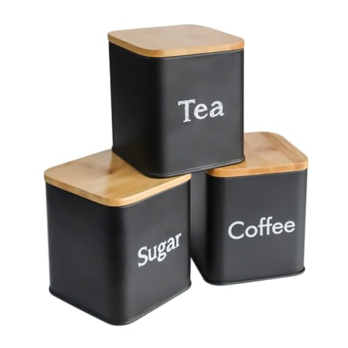 Bread Box with 3pcs Jars Coffee Sugar Tea for Kitchen Countertop White Metal Bread Box with Bamboo Board Cover Pastry Storage Container Set Kitchen decor (Bread Box-1)