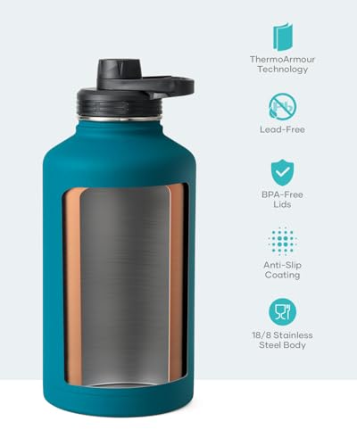Half Gallon Water Jug Insulated Stainless Steel (64 Ounces / Dark Blue)