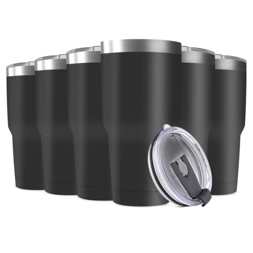 30oz Stainless Steel Travel Mug with Lid (Black / 6 Count (Pack of 1))