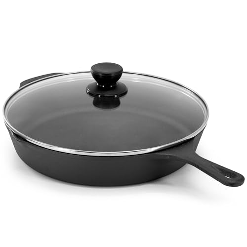 12 Inch Pre Seasoned Cast Iron Skillet with Tempered Glass Lid (12 Inch / 12 Inch Skillet Glass Lid)