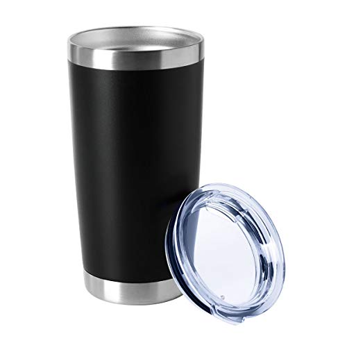 20oz Tumblers Bulk Stainless Steel Cups with Lid Double Wall Vacuum Insulated Coffee Mugs for Cold & Hot Drinks 1 Pack (Black-A / 1 Count (Pack of 1))