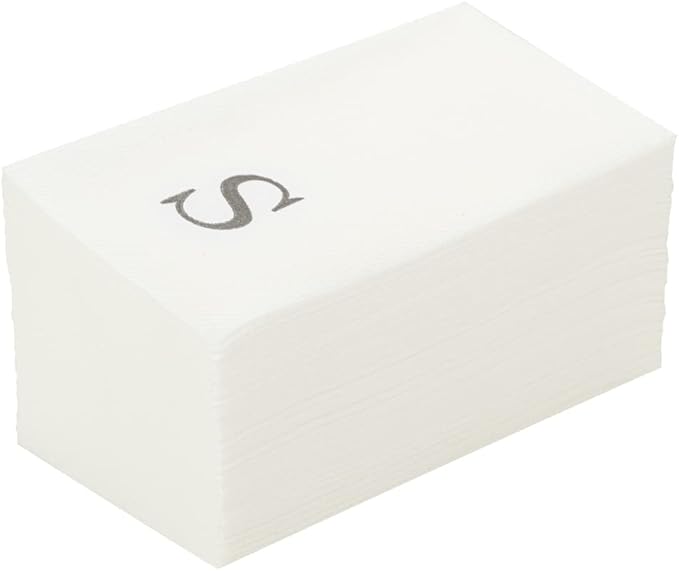 Luxenap 15.8 X 7.9 Inch Linen-Feel Guest Towels, 2000 Lettered Hand Towels - Silver Letter 'S', Sans Serif Font, White Paper Dinner Napkins, airlaid, For Restrooms And Tables - Restaurantware