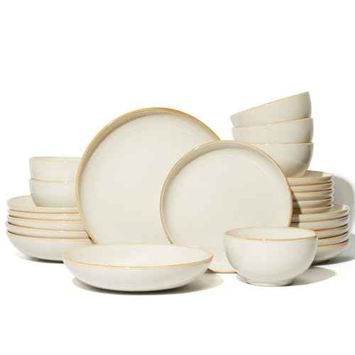 24 Piece Double Bowl Dinnerware Sets with Pasta Bowls