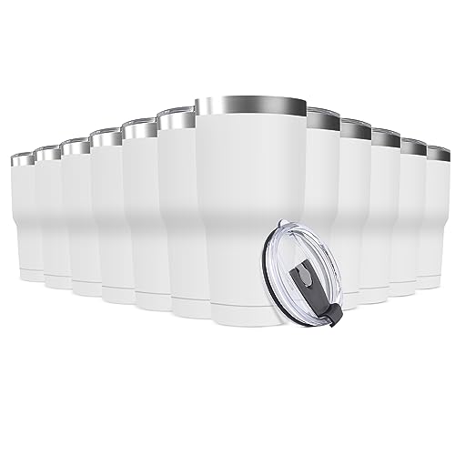 30oz Stainless Steel Travel Mug with Lid (White / 12 Count (Pack of 1))