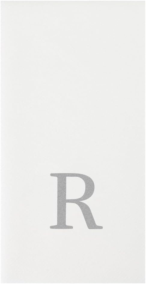 Luxenap 15.8 X 7.9 Inch Linen-Feel Guest Towels, 2000 Lettered Hand Towels - Silver Letter 'R', Sans Serif Font, White Paper Dinner Napkins, airlaid, For Restrooms And Tables - Restaurantware