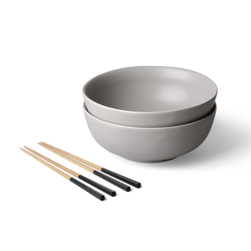 Ramen Set Includes 2 Ramen Bowls and 2 Pairs of Chopsticks (Dove Gray Ramen)