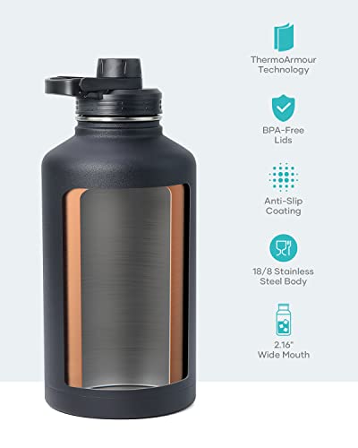 Half Gallon Water Jug Insulated Stainless Steel (64 Ounces / Black)