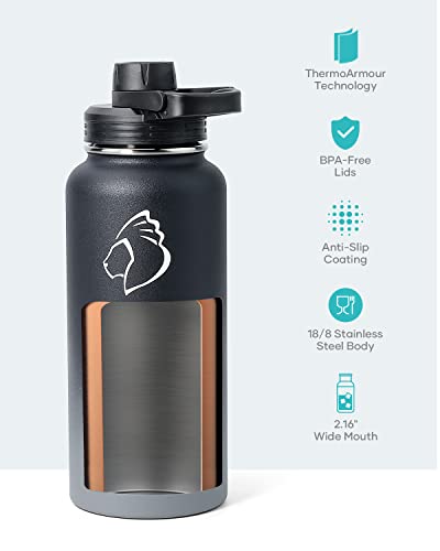 32 oz Water Bottle Insulated with Straw & 3 Lids (32 Ounces / Shadow)