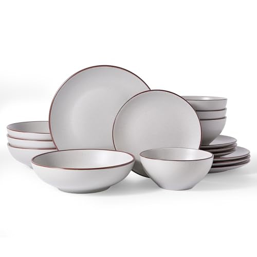 Venus Stoneware Dinnerware Sets with Pasta Bowls (Light Gray / Serves 4 (16pc w/ Pasta Bowl))