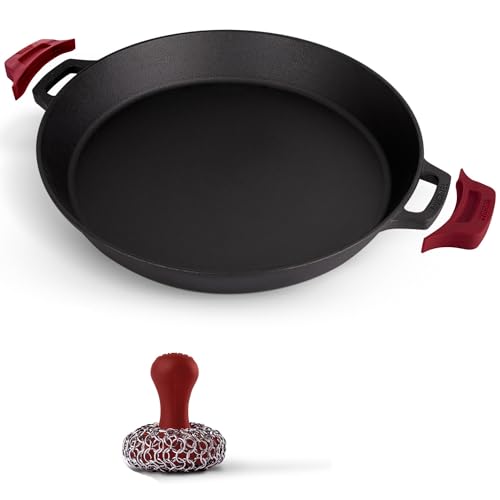 Cast Iron Skillet + Chainmail Scrubber Cleaner (Dual Handle Skillet / 17")