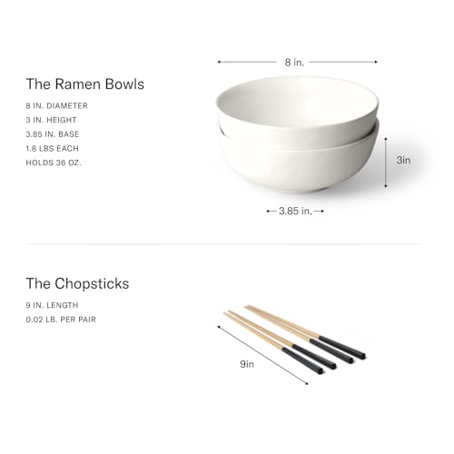 Ramen Set Includes 2 Ramen Bowls and 2 Pairs of Chopsticks (Dove Gray Ramen)