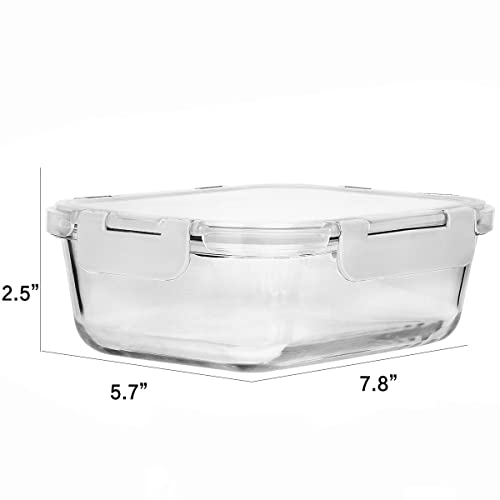 8 Pack 30 oz Glass Food Storage Containers with Lids (White)
