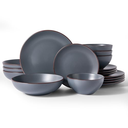 Venus Stoneware Dinnerware Sets with Pasta Bowls (Charcoal / Serves 4 (16pc w/ Pasta Bowl))
