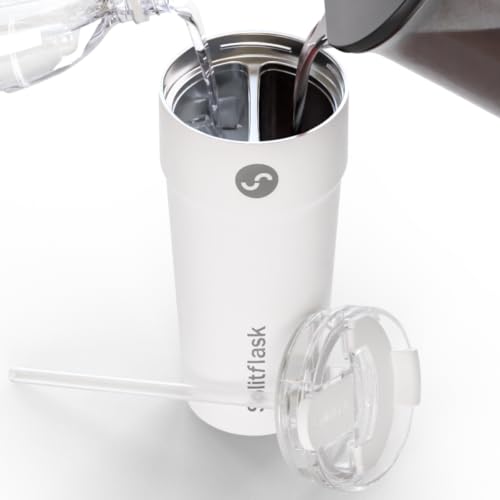 2-in-1 Hot & Cold Vacuum Insulated 30oz Tumblers, Stainless Steel Dual Chamber, Leak-Proof, BPA-Free, Fits Cup Holder, Travel Coffee Mug, Split Cup, 2 Drink, 2 Sides, Coffee & Water (Harper White) (Harper White)