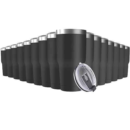 30oz Stainless Steel Travel Mug with Lid (Black / 16 Count (Pack of 1))