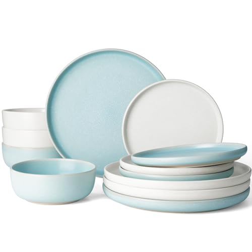 Milkyway 12 Piece Dinnerware Set (Matte Beige White & Light Blue / Service for 4 (Standard Dinner Set))