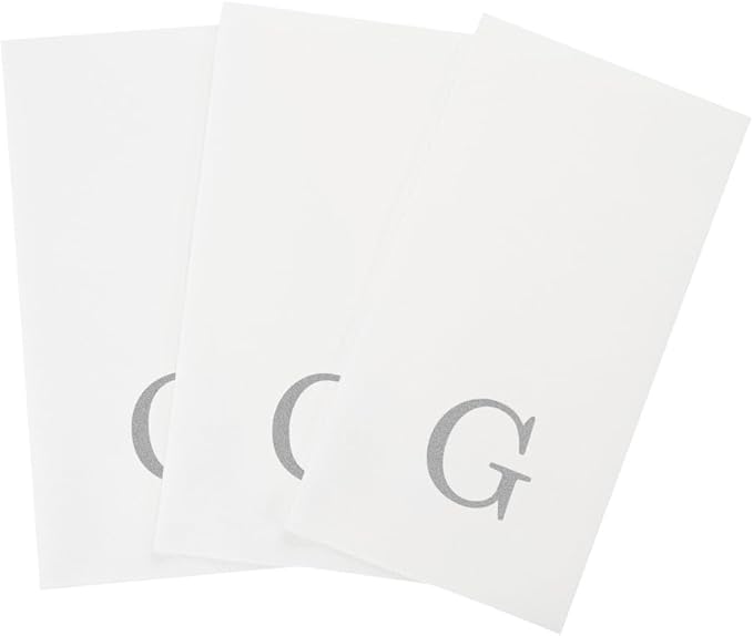 Luxenap 15.8 X 7.9 Inch Linen-Feel Guest Towels, 2000 Lettered Hand Towels - Silver Letter 'G', Sans Serif Font, White Paper Dinner Napkins, airlaid, For Restrooms And Tables - Restaurantware
