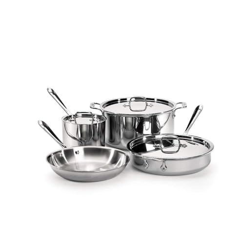 D3 3 Ply Stainless Steel Cookware Set 7 Piece Induction Oven Broiler Safe 600F Pots and Pans