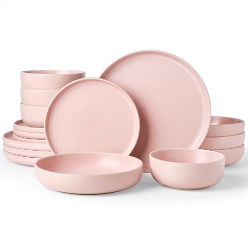 Milkyway 16 Piece Stoneware Dinnerware Set (Light Pink / Service for 4 (Include Pasta Bowls))