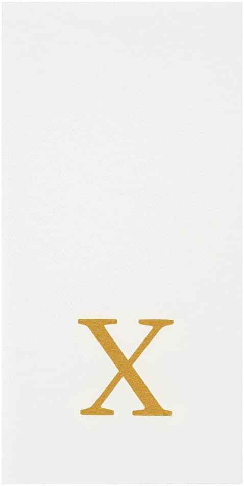 Luxenap 15.8 X 7.9 Inch Linen-Feel Guest Towels, 50 Lettered Hand Towels - Gold Letter 'X', Sans Serif Font, White Paper Dinner Napkins, airlaid, For Restrooms And Tables - Restaurantware
