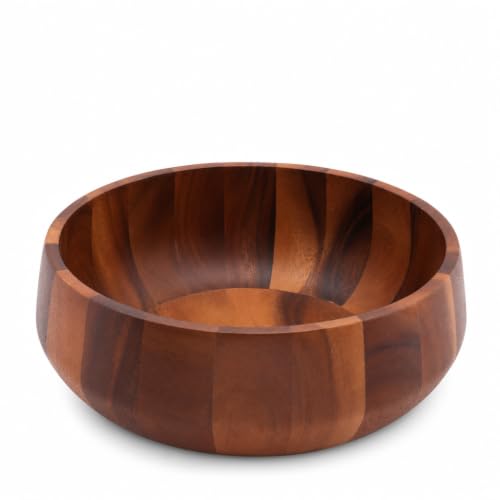 Modern Round Acacia Wood Serving Bowl for Fruits and Salads 4.5" H x 11" Diameter (4.5" Tall x 11" Diameter)