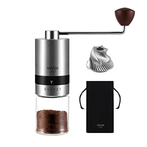 Manual Coffee Grinder Stainless Steel Burr Grinder 6 External Adjustable Setting Vintage Hand Coffee Grinder Portable Hand Crank Conical Coffee Bean Grinder Mill for Home (Silver)