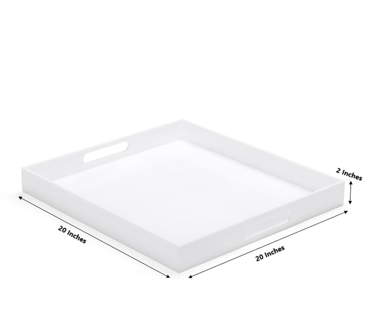 White Modern Acrylic Ottoman Tray with Cutout Handles 20x20 Inch Over