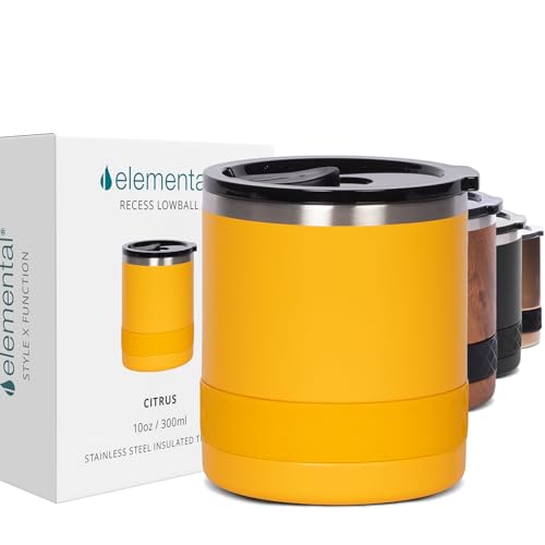 Recess Lowball 10oz Stainless Steel Tumbler Whiskey Glass w (10 Ounces / Citrus Yellow)