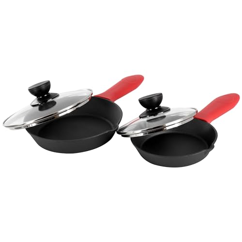 13 Piece Pre Seasoned Cast Iron Skillet Set with Temperd Glass Lids and Silicone Holders (Multi / 13 Piece Skillet Set)