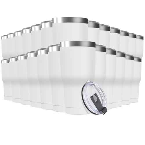 30oz Stainless Steel Travel Mug with Lid (White / 25 Count (Pack of 1))