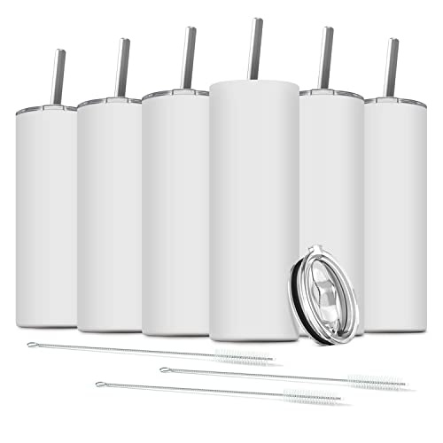 6 Pack Stainless Steel Skinny Tumbler (White / 6 Count (20 oz))
