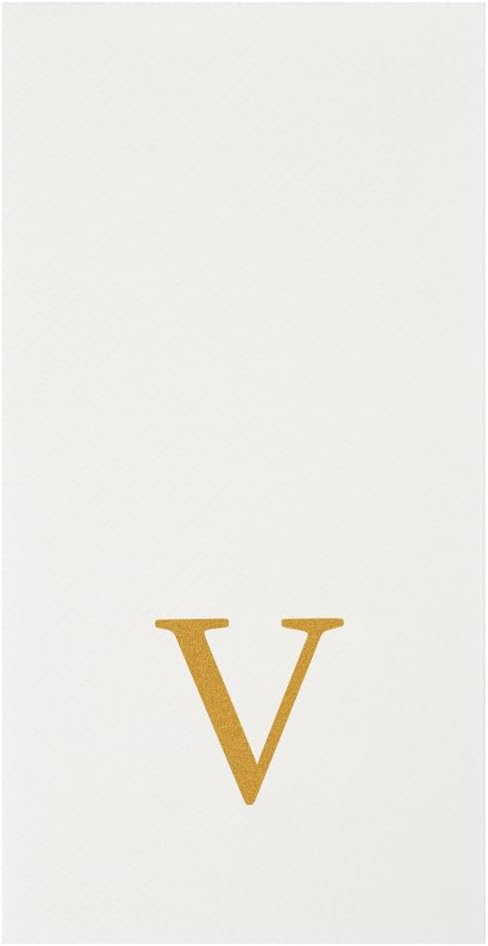 Luxenap 15.8 X 7.9 Inch Linen-Feel Guest Towels, 2000 Lettered Hand Towels - Gold Letter 'V', Sans Serif Font, White Paper Dinner Napkins, airlaid, For Restrooms And Tables