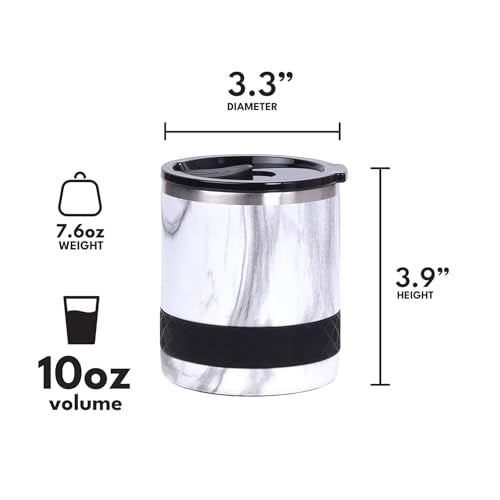 Recess Lowball 10oz Stainless Steel Tumbler Whiskey Glass w (10 Ounces / White Marble)