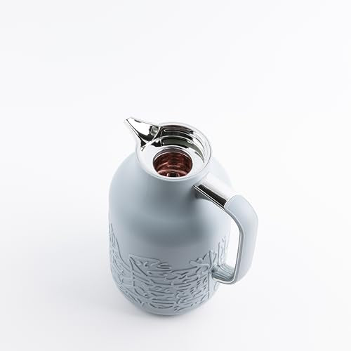 Jiwar Vacuum Flask 1 Liter Double Wall Insulation Keeps Drinks Hot or Cold Sleek Design Premium Thermos for Home Travel or Adventure By Otantik Home (Haze Blue & Silver)