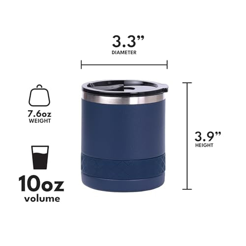Recess Lowball 10oz Stainless Steel Tumbler Whiskey Glass w (10 Ounces / Navy Blue)