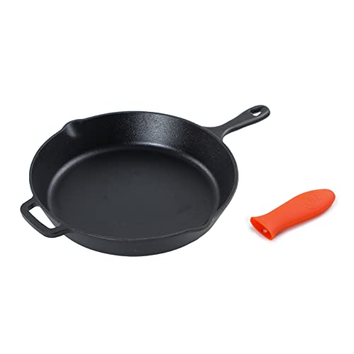 12 Inch Cast Iron Skillet with Silicone Grip Handle (12" Skillet)