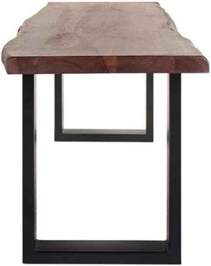 Pemberly Row 55" L Solid Wood Live Edge Dining Bench, Brown & Black Finish, Acacia Wood, Heavy Steel Sled Base, Industrial Modern Style, Scratch-Resistant, Kitchen or Dining Room Seating