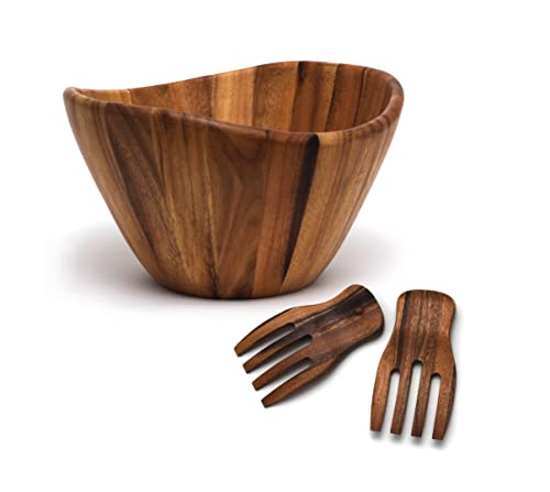 Acacia Wave Bowl with Salad Hands (12 inches (D) x 7 inches (H))