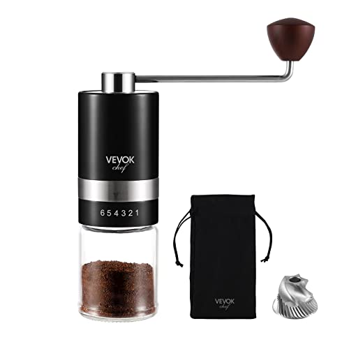 Manual Coffee Grinder Hand Coffee Grinder 6 External Adjustable Setting Stainless Steel Conical Burr Coffee Mill Portable Hand Crank Coffee Bean Grinder Fine for Espresso (Black)