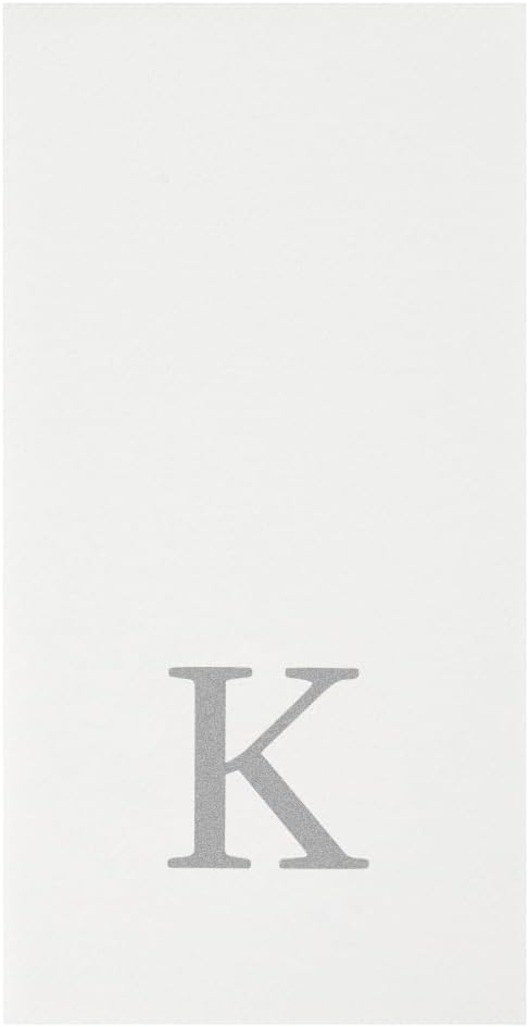 Luxenap 15.8 X 7.9 Inch Linen-Feel Guest Towels, 2000 Lettered Hand Towels - Silver Letter 'K', Sans Serif Font, White Paper Dinner Napkins, airlaid, For Restrooms And Tables - Restaurantware