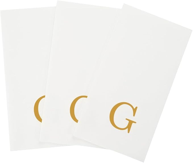 Luxenap 15.8 X 7.9 Inch Linen-Feel Guest Towels, 50 Lettered Hand Towels - Gold Letter 'G', Sans Serif Font, White Paper Dinner Napkins, airlaid, For Restrooms And Tables - Restaurantware