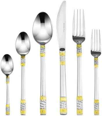 Venezia Collection Gold Flatware Serving Set for 12, 75-Pc Luxury Dining Silverware Cutlery Service, 24 Kt 18/10 Premium Surgical Stainless Steel Hostess Set in a Wooden Storage Case Chest