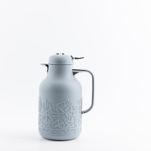 Jiwar Vacuum Flask 1 Liter Double Wall Insulation Keeps Drinks Hot or Cold Sleek Design Premium Thermos for Home Travel or Adventure By Otantik Home (Haze Blue & Silver)