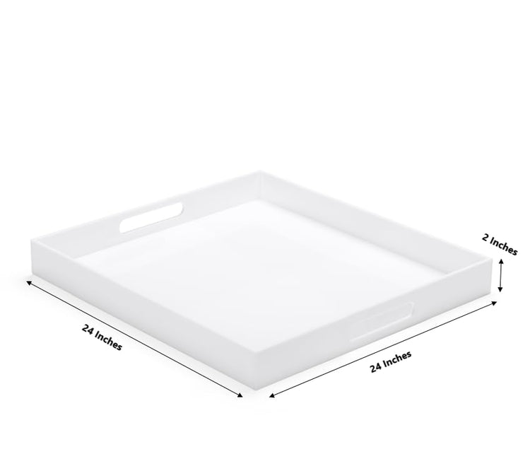 White Acrylic Ottoman Tray with Cutout Handles 24x24 Inch Over